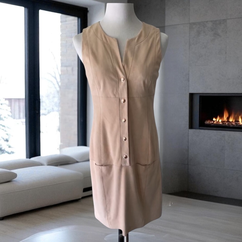 New! W by WORTH Shell Pink Suede Sleeveless Tunic Dress Size 6